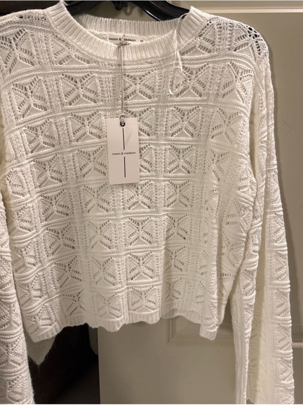 Moon & Madison White Openwork Knit Sweater
